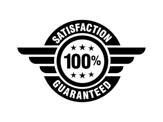 100 satisfaction guaranteed circle badge with wings minimal style simple design black white color 553860 5631