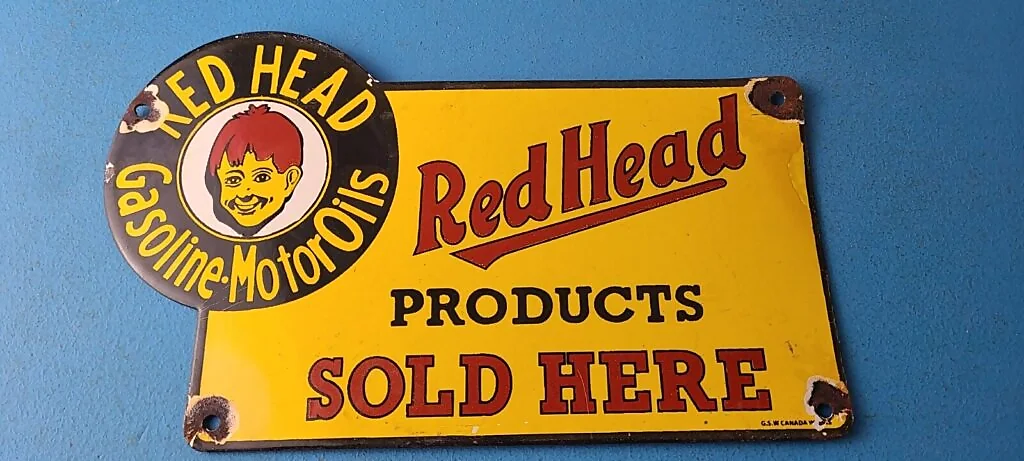 Vintage Red Head Motor Oil Sign Gasoline Pump Plate Sold Here Porcelain Sign 306105175750 1024x461 1