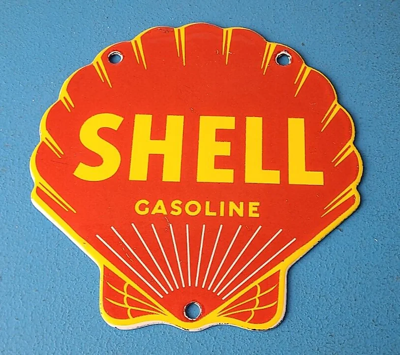 Vintage Shell Gasoline Sign Gas Oil Pump Porcelain Small Man Cave Wall Sign 306105175760