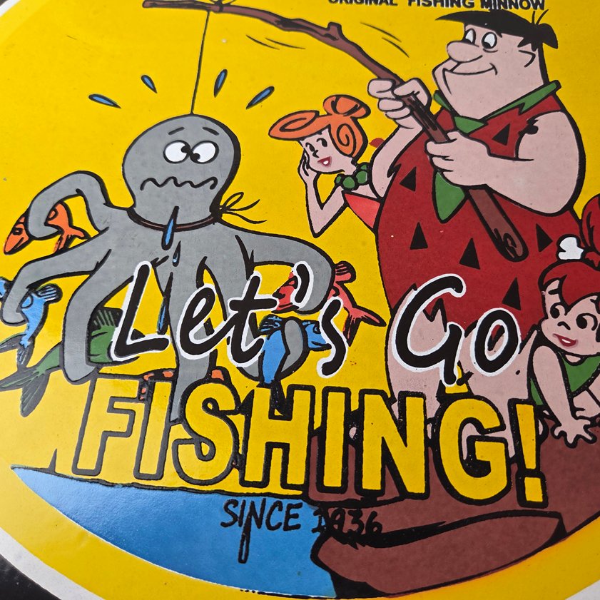 Vintage Rapala Fishing Lures Sign - Flintstones Porcelain Gas Pump Plate Sign - Image 3