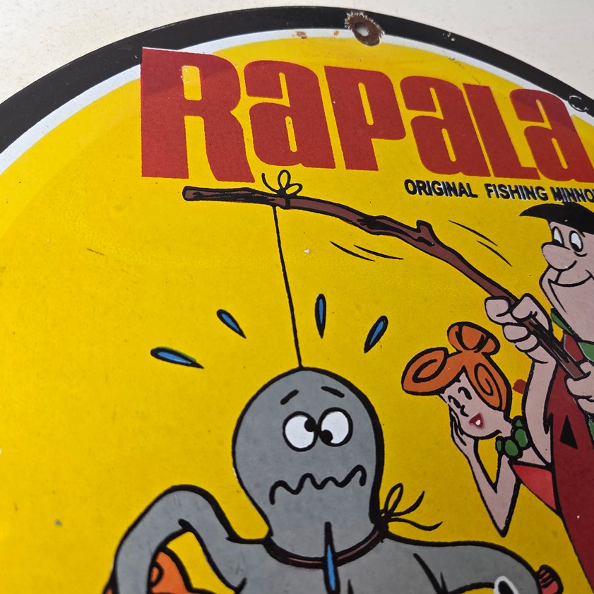 Vintage Rapala Fishing Lures Sign - Flintstones Porcelain Gas Pump Plate Sign - Image 4