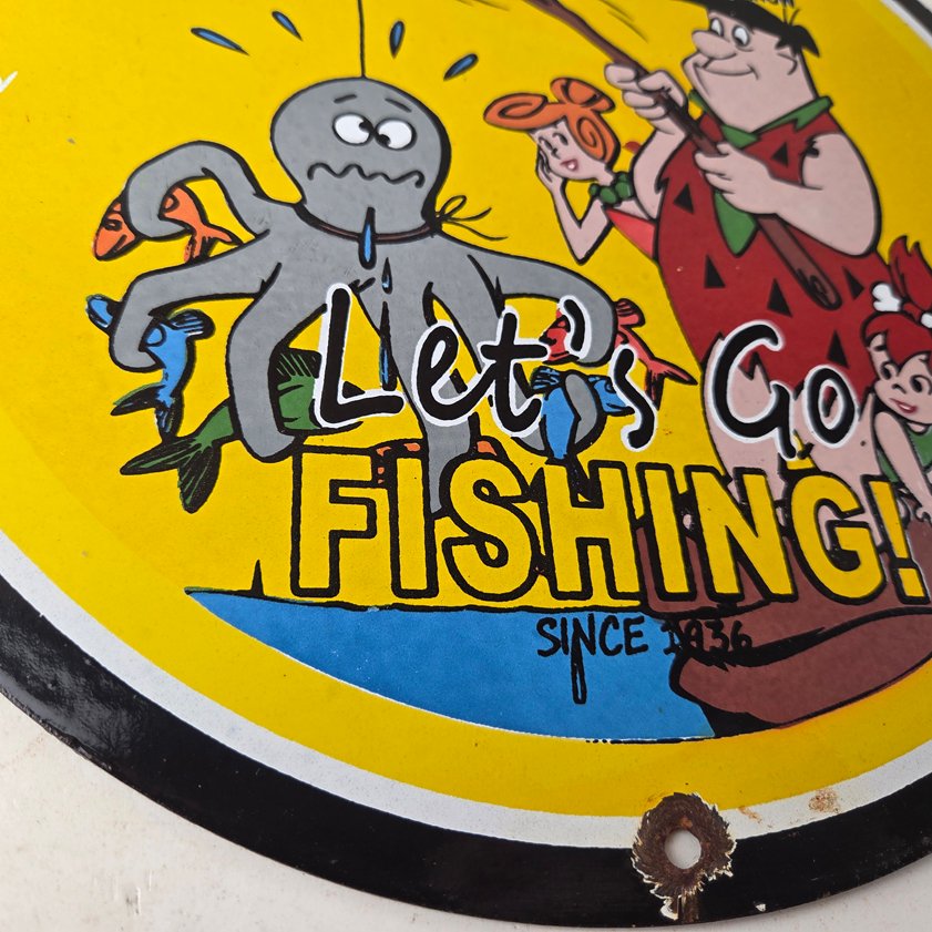Vintage Rapala Fishing Lures Sign - Flintstones Porcelain Gas Pump Plate Sign - Image 10