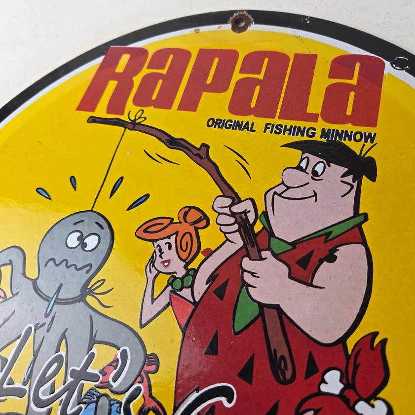 Vintage Rapala Fishing Lures Sign - Flintstones Porcelain Gas Pump Plate Sign - Image 11