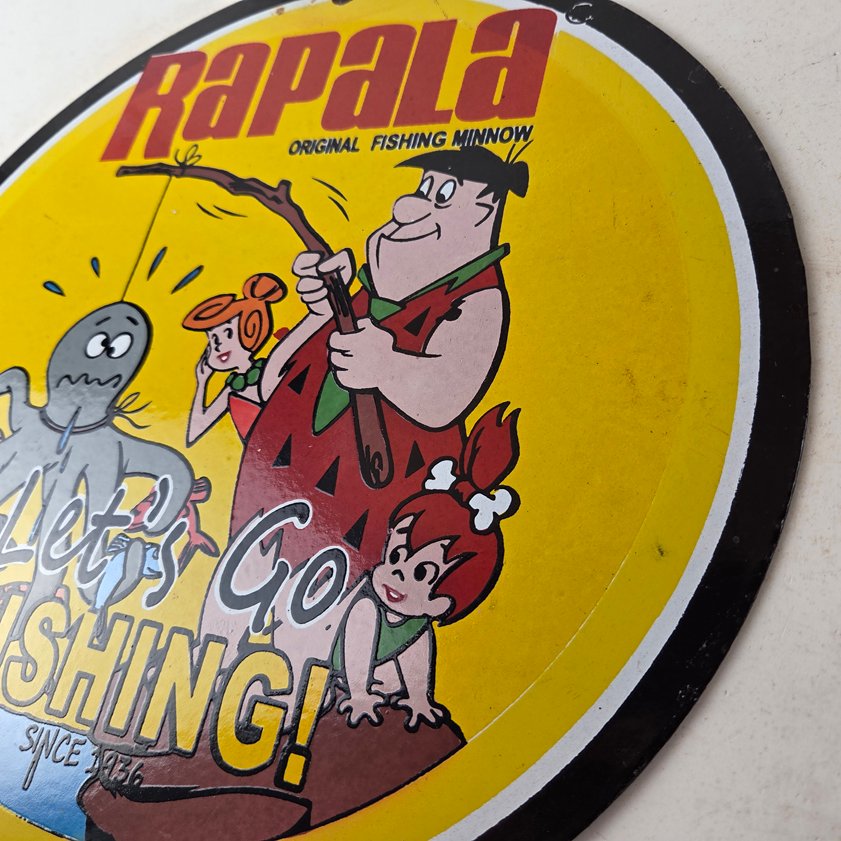 Vintage Rapala Fishing Lures Sign - Flintstones Porcelain Gas Pump Plate Sign - Image 12