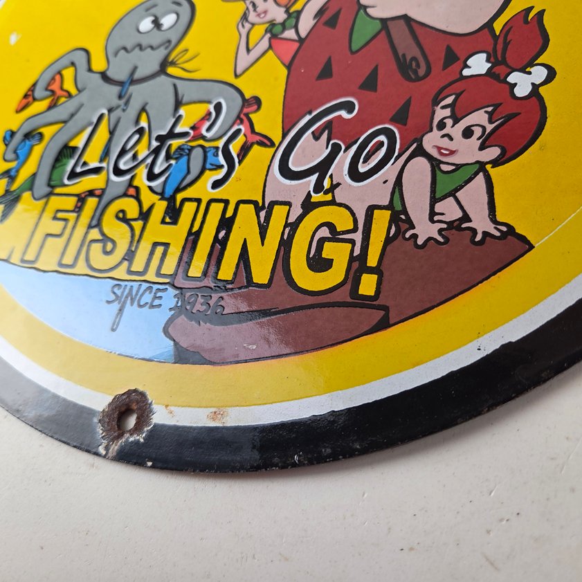 Vintage Rapala Fishing Lures Sign - Flintstones Porcelain Gas Pump Plate Sign - Image 13