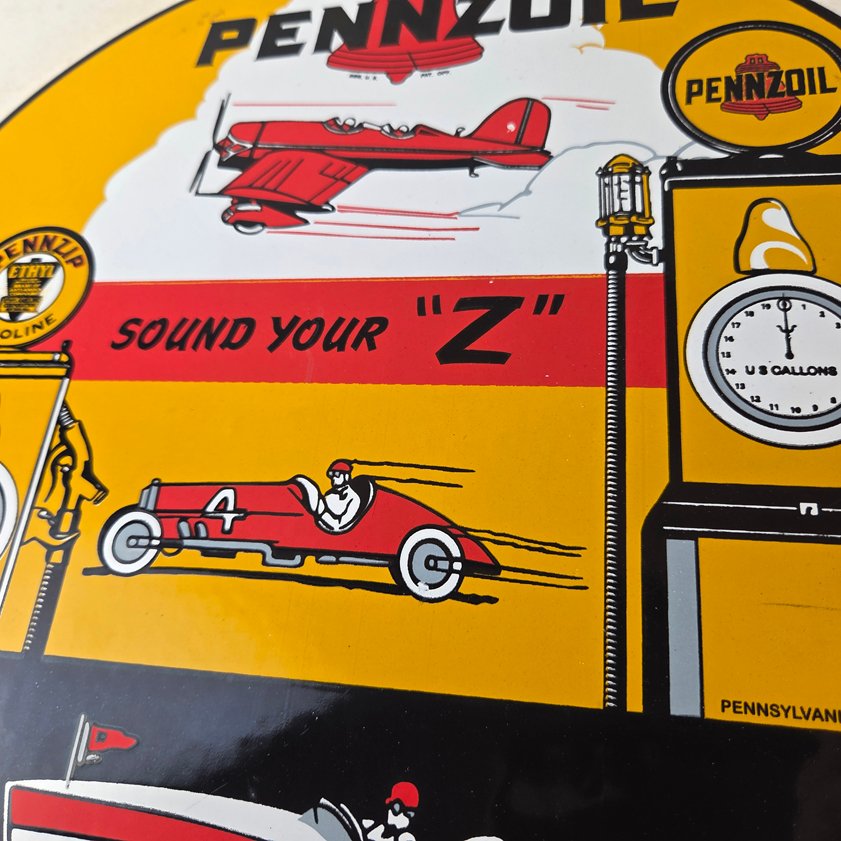 Vintage Pennzoil Sign - Sound Your Z Gas Service Station Pump Porcelain Sign - Image 3
