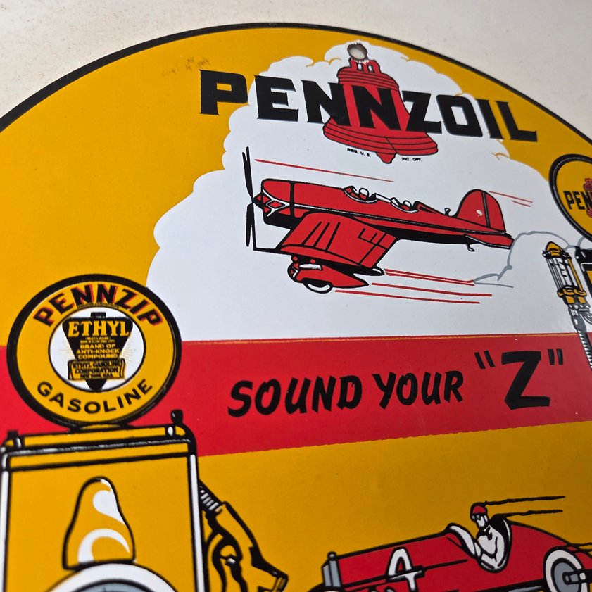 Vintage Pennzoil Sign - Sound Your Z Gas Service Station Pump Porcelain Sign - Image 4