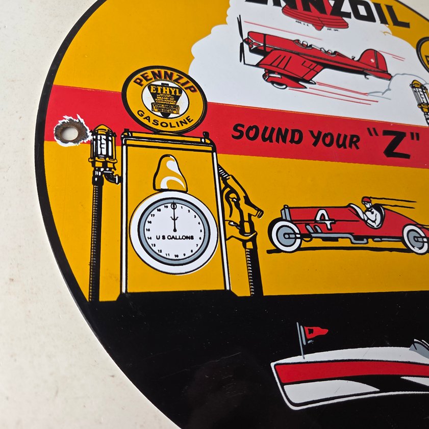 Vintage Pennzoil Sign - Sound Your Z Gas Service Station Pump Porcelain Sign - Image 5