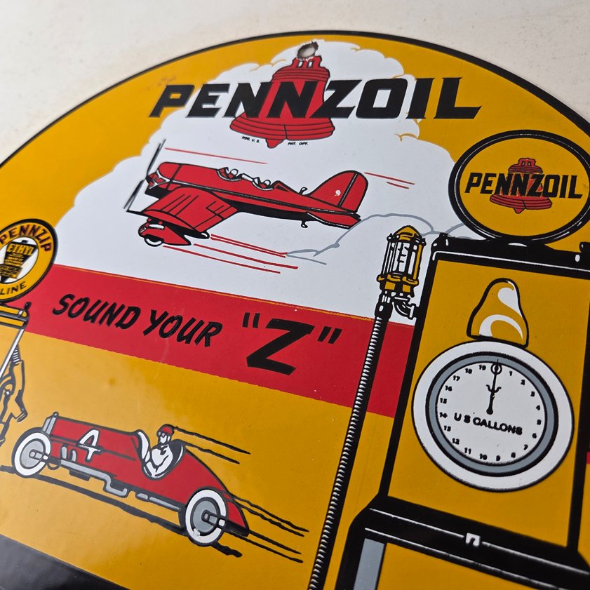 Vintage Pennzoil Sign - Sound Your Z Gas Service Station Pump Porcelain Sign - Image 11