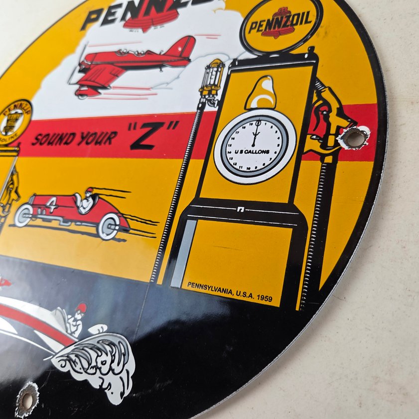 Vintage Pennzoil Sign - Sound Your Z Gas Service Station Pump Porcelain Sign - Image 12