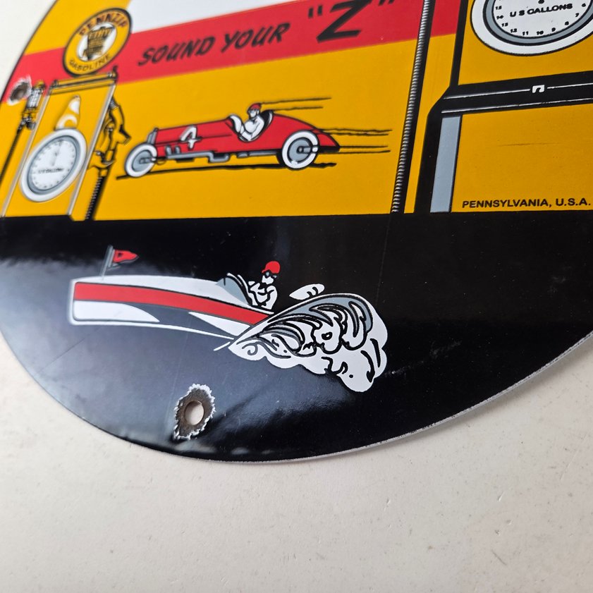 Vintage Pennzoil Sign - Sound Your Z Gas Service Station Pump Porcelain Sign - Image 13