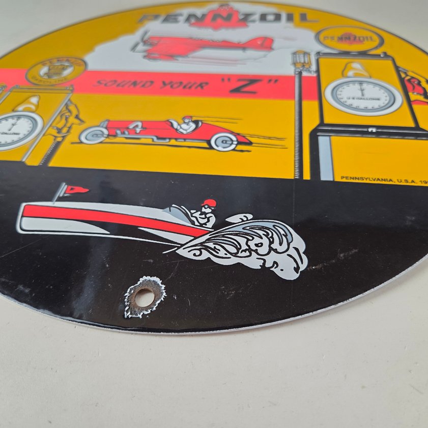 Vintage Pennzoil Sign - Sound Your Z Gas Service Station Pump Porcelain Sign - Image 9