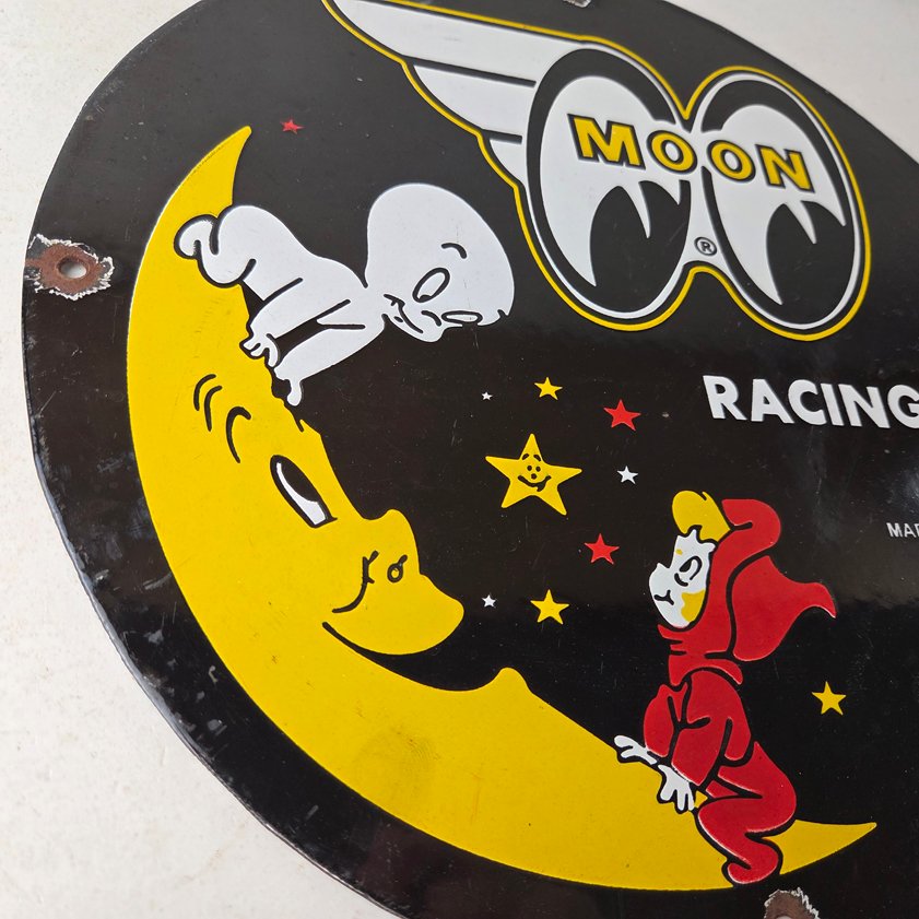Vintage Moon Eyes Sign - Speed Equipment Casper Auto Porcelain Gas Pump Sign - Image 9