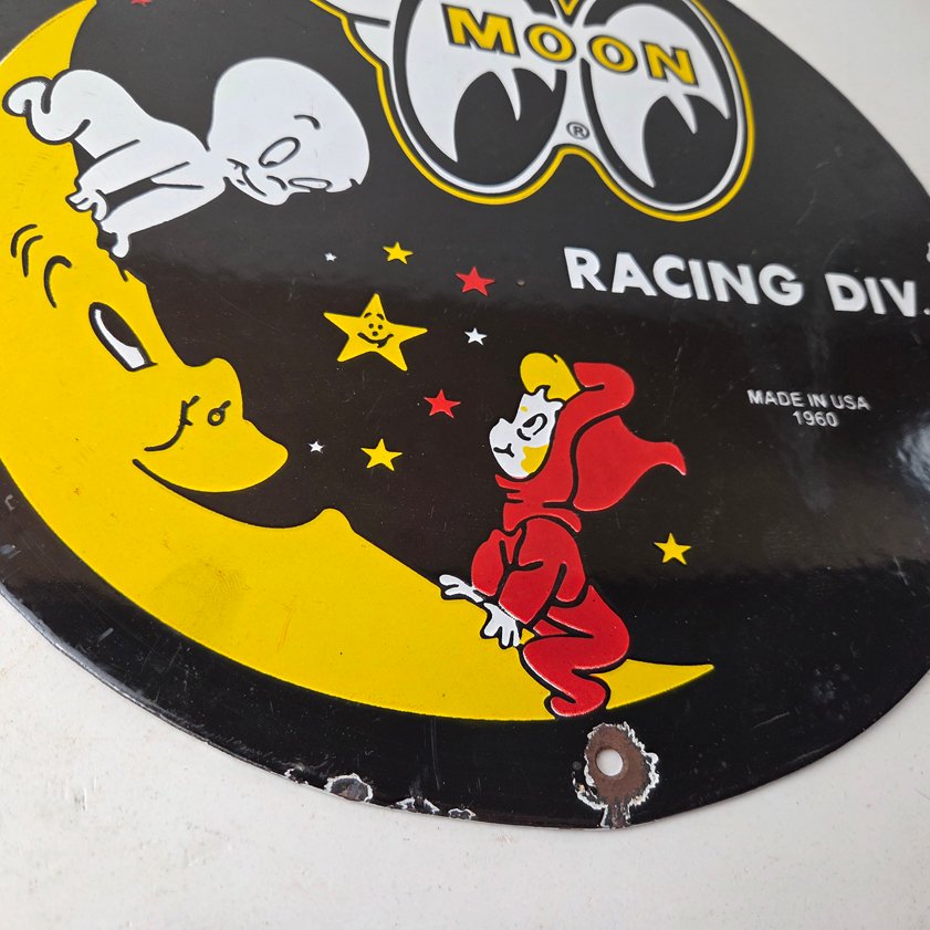 Vintage Moon Eyes Sign - Speed Equipment Casper Auto Porcelain Gas Pump Sign - Image 10
