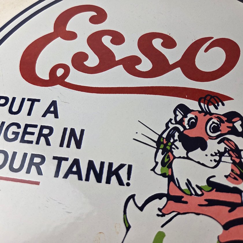 Vintage Esso Gasoline Sign - Tiger Gas Station Porcelain Sign - Image 2