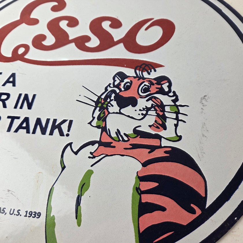 Vintage Esso Gasoline Sign - Tiger Gas Station Porcelain Sign - Image 3