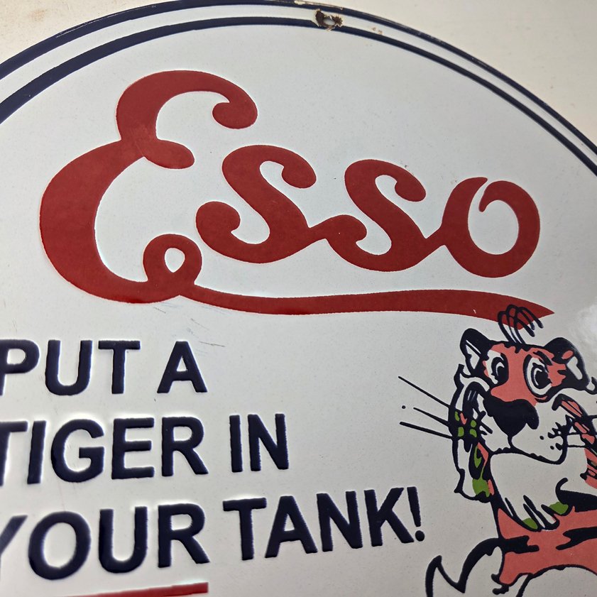 Vintage Esso Gasoline Sign - Tiger Gas Station Porcelain Sign - Image 4