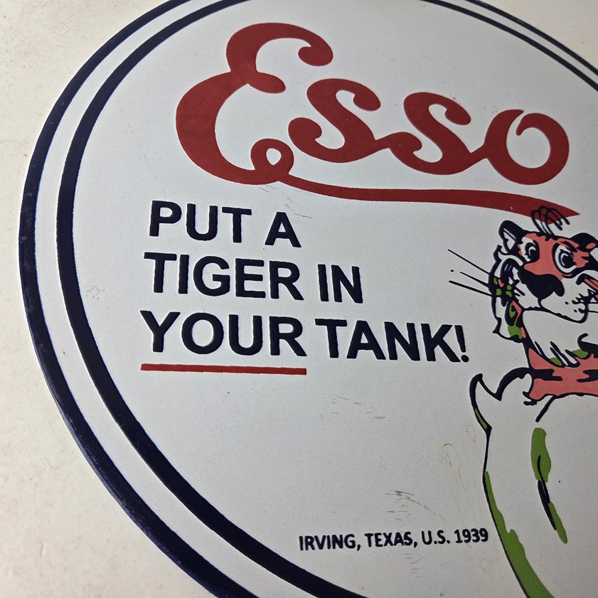 Vintage Esso Gasoline Sign - Tiger Gas Station Porcelain Sign - Image 5