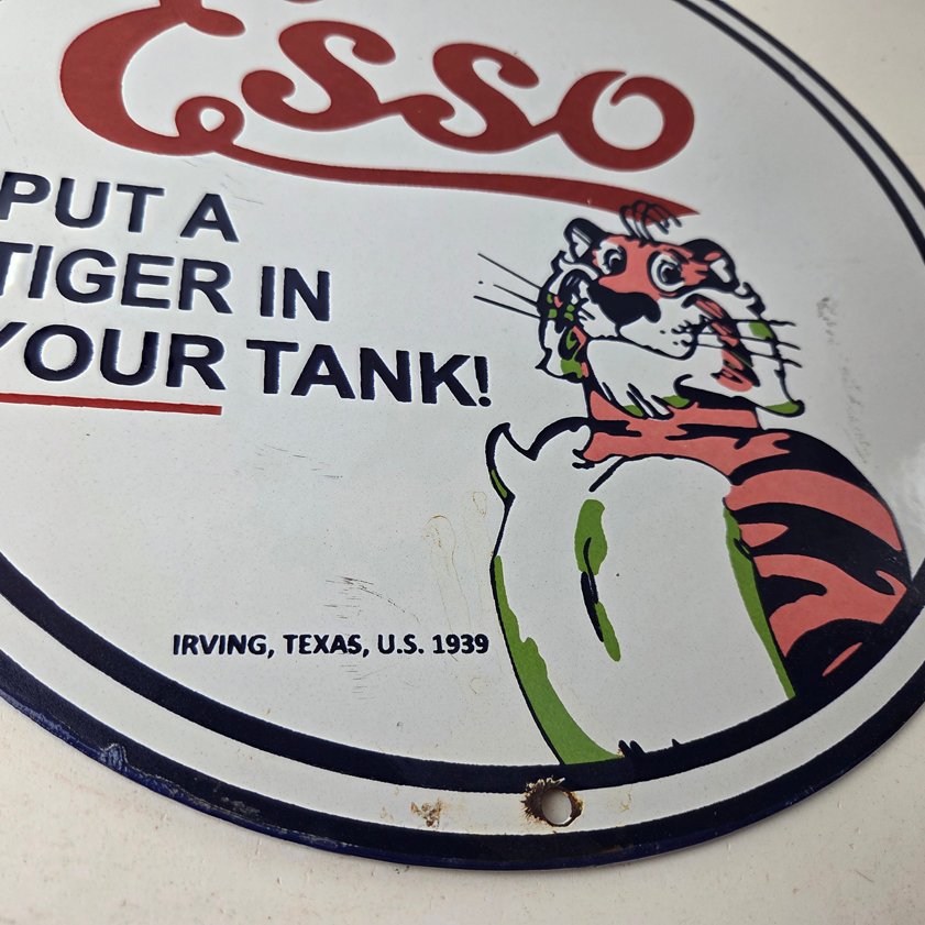 Vintage Esso Gasoline Sign - Tiger Gas Station Porcelain Sign - Image 10