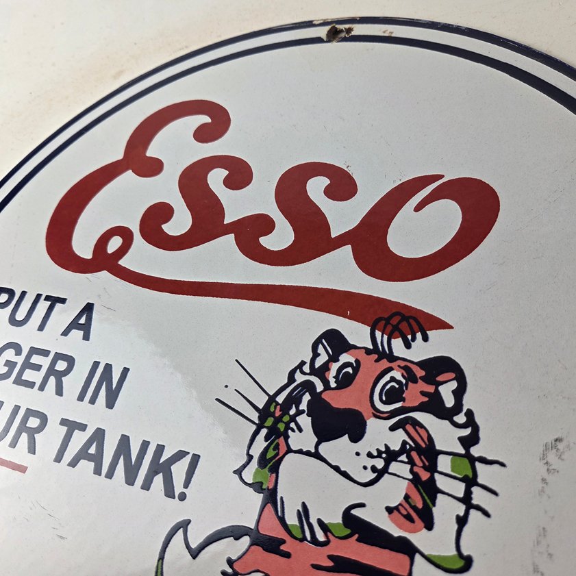 Vintage Esso Gasoline Sign - Tiger Gas Station Porcelain Sign - Image 11