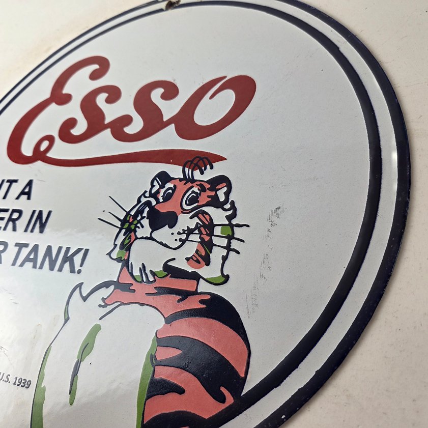 Vintage Esso Gasoline Sign - Tiger Gas Station Porcelain Sign - Image 12