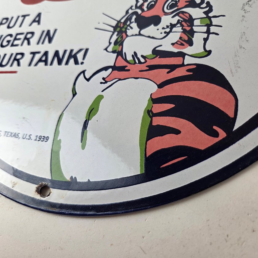 Vintage Esso Gasoline Sign - Tiger Gas Station Porcelain Sign - Image 13