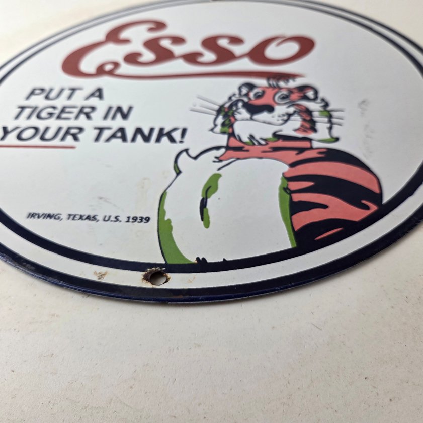 Vintage Esso Gasoline Sign - Tiger Gas Station Porcelain Sign - Image 9