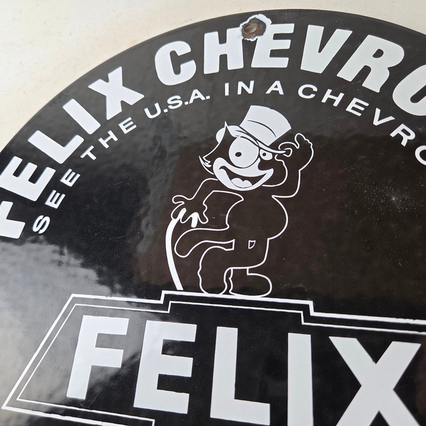 Vintage Chevrolet Sign - Service Gas Pump Chevy Felix the Cat Porcelain Sign - Image 2
