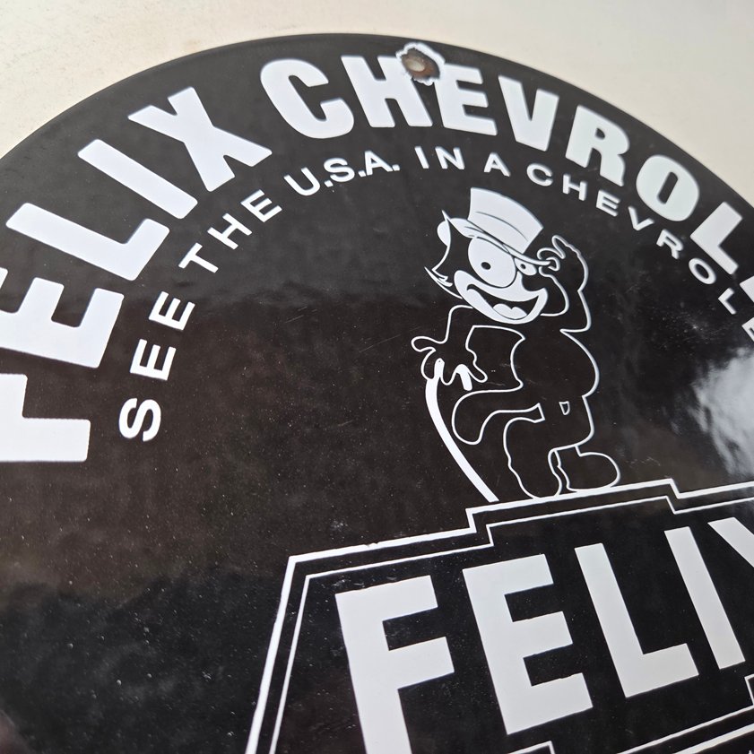 Vintage Chevrolet Sign - Service Gas Pump Chevy Felix the Cat Porcelain Sign - Image 4