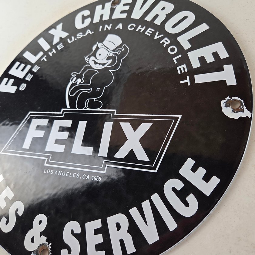Vintage Chevrolet Sign - Service Gas Pump Chevy Felix the Cat Porcelain Sign - Image 12