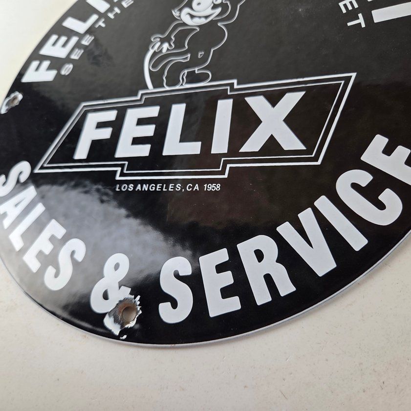 Vintage Chevrolet Sign - Service Gas Pump Chevy Felix the Cat Porcelain Sign - Image 13