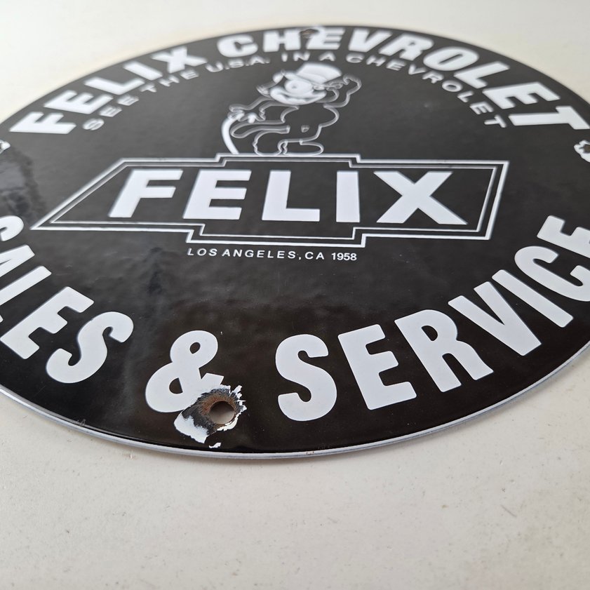 Vintage Chevrolet Sign - Service Gas Pump Chevy Felix the Cat Porcelain Sign - Image 8