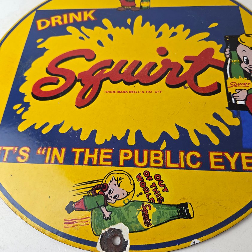 Vintage Squirt Soda Boy Sign - Gas Pump Wall Service Porcelain Cola Sign - Image 2
