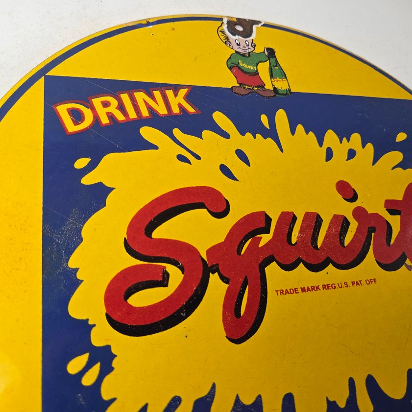 Vintage Squirt Soda Boy Sign - Gas Pump Wall Service Porcelain Cola Sign - Image 3