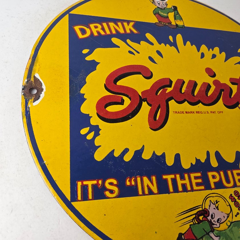 Vintage Squirt Soda Boy Sign - Gas Pump Wall Service Porcelain Cola Sign - Image 4