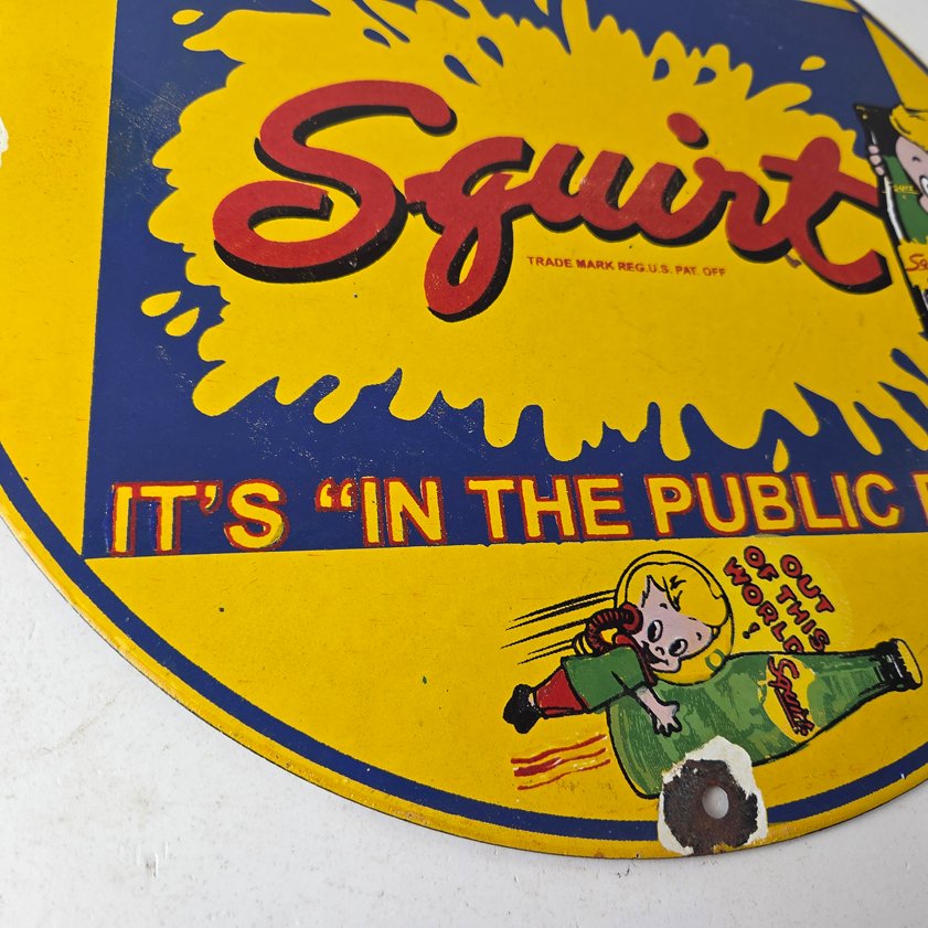 Vintage Squirt Soda Boy Sign - Gas Pump Wall Service Porcelain Cola Sign - Image 5
