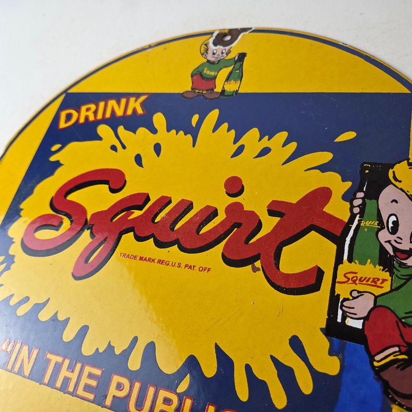 Vintage Squirt Soda Boy Sign - Gas Pump Wall Service Porcelain Cola Sign - Image 6