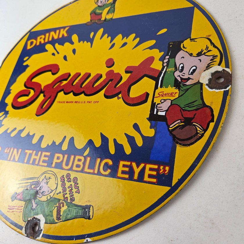 Vintage Squirt Soda Boy Sign - Gas Pump Wall Service Porcelain Cola Sign - Image 11