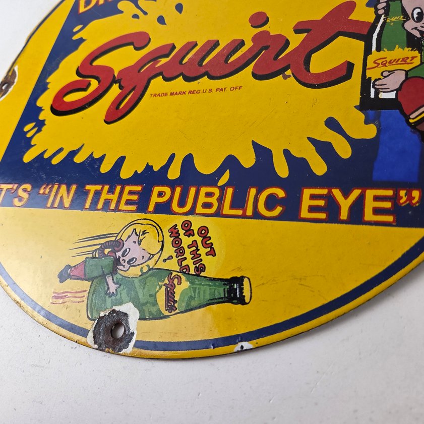 Vintage Squirt Soda Boy Sign - Gas Pump Wall Service Porcelain Cola Sign - Image 10