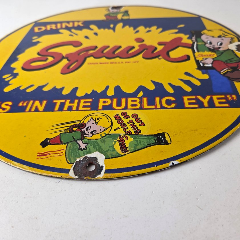 Vintage Squirt Soda Boy Sign - Gas Pump Wall Service Porcelain Cola Sign - Image 12
