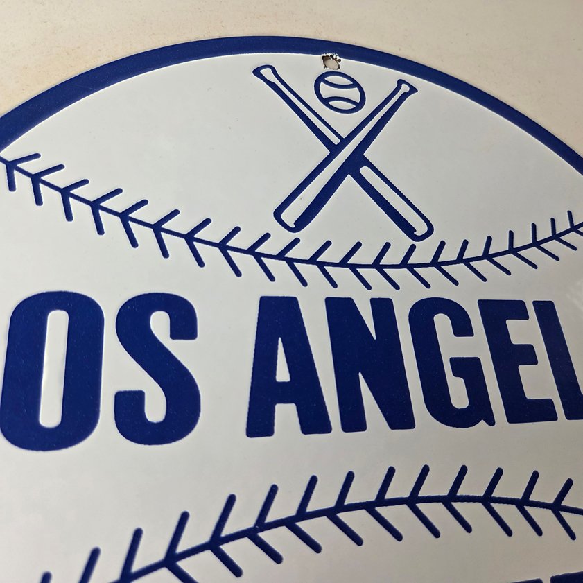Vintage LA Dodgers Sign - MLB Baseball Stadium Porcelain Gas Pump Sign - Image 4