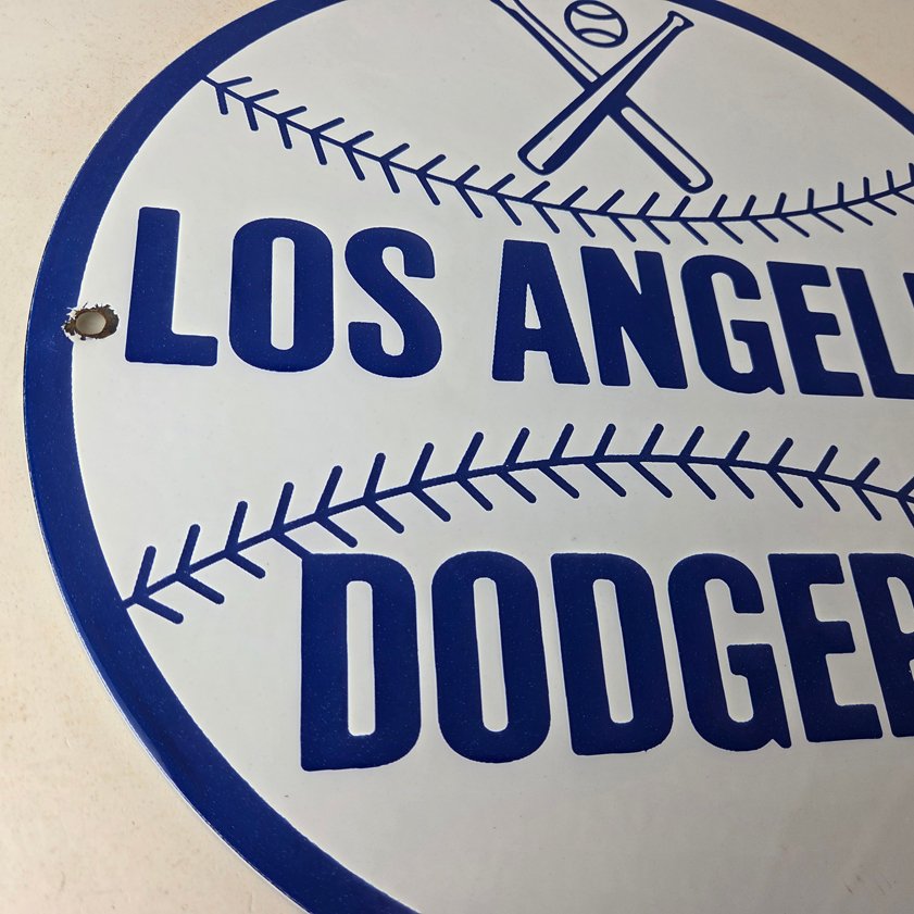 Vintage LA Dodgers Sign - MLB Baseball Stadium Porcelain Gas Pump Sign - Image 5