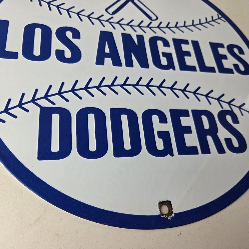 Vintage LA Dodgers Sign - MLB Baseball Stadium Porcelain Gas Pump Sign - Image 10