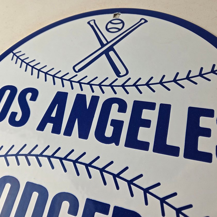Vintage LA Dodgers Sign - MLB Baseball Stadium Porcelain Gas Pump Sign - Image 11