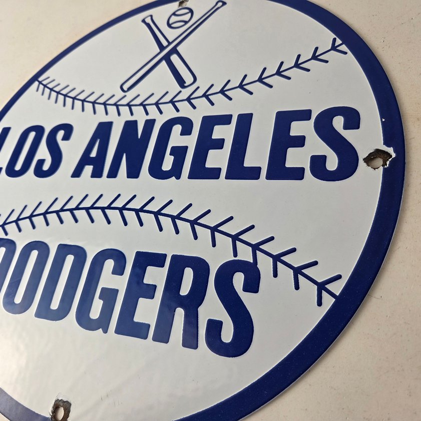 Vintage LA Dodgers Sign - MLB Baseball Stadium Porcelain Gas Pump Sign - Image 12