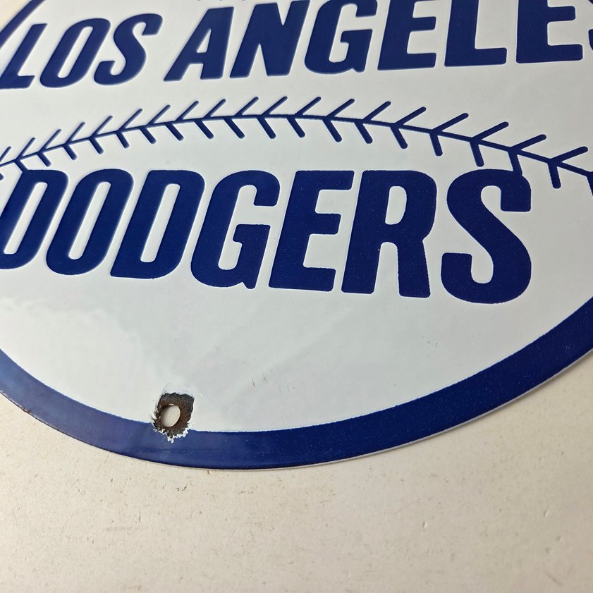 Vintage LA Dodgers Sign - MLB Baseball Stadium Porcelain Gas Pump Sign - Image 13