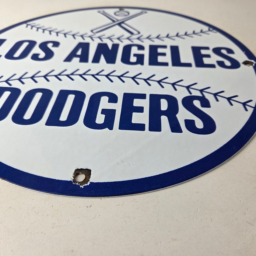Vintage LA Dodgers Sign - MLB Baseball Stadium Porcelain Gas Pump Sign - Image 9