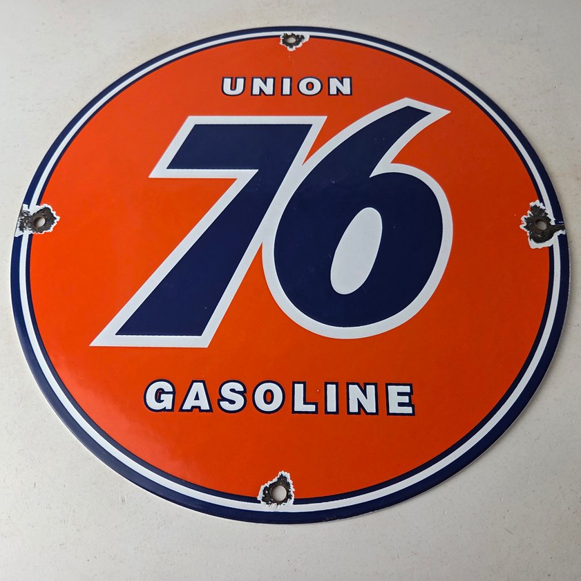Vintage porcelain gas pump plate signs