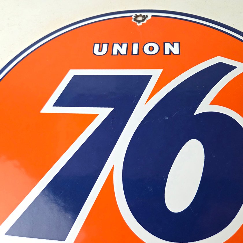 Vintage Union 76 Gasoline Sign - Porcelain Gas Motor Oil Service Pump Sign - Image 2