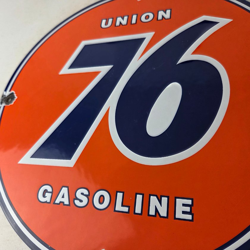 Vintage Union 76 Gasoline Sign - Porcelain Gas Motor Oil Service Pump Sign - Image 3